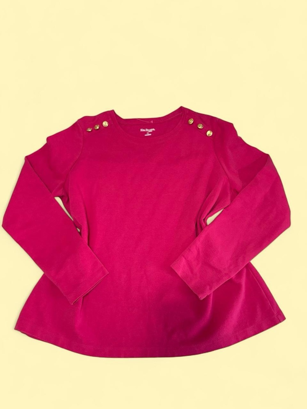 Kim Rogers Hot Pink Long-Sleeve Top with Gold Shoulder Buttons
